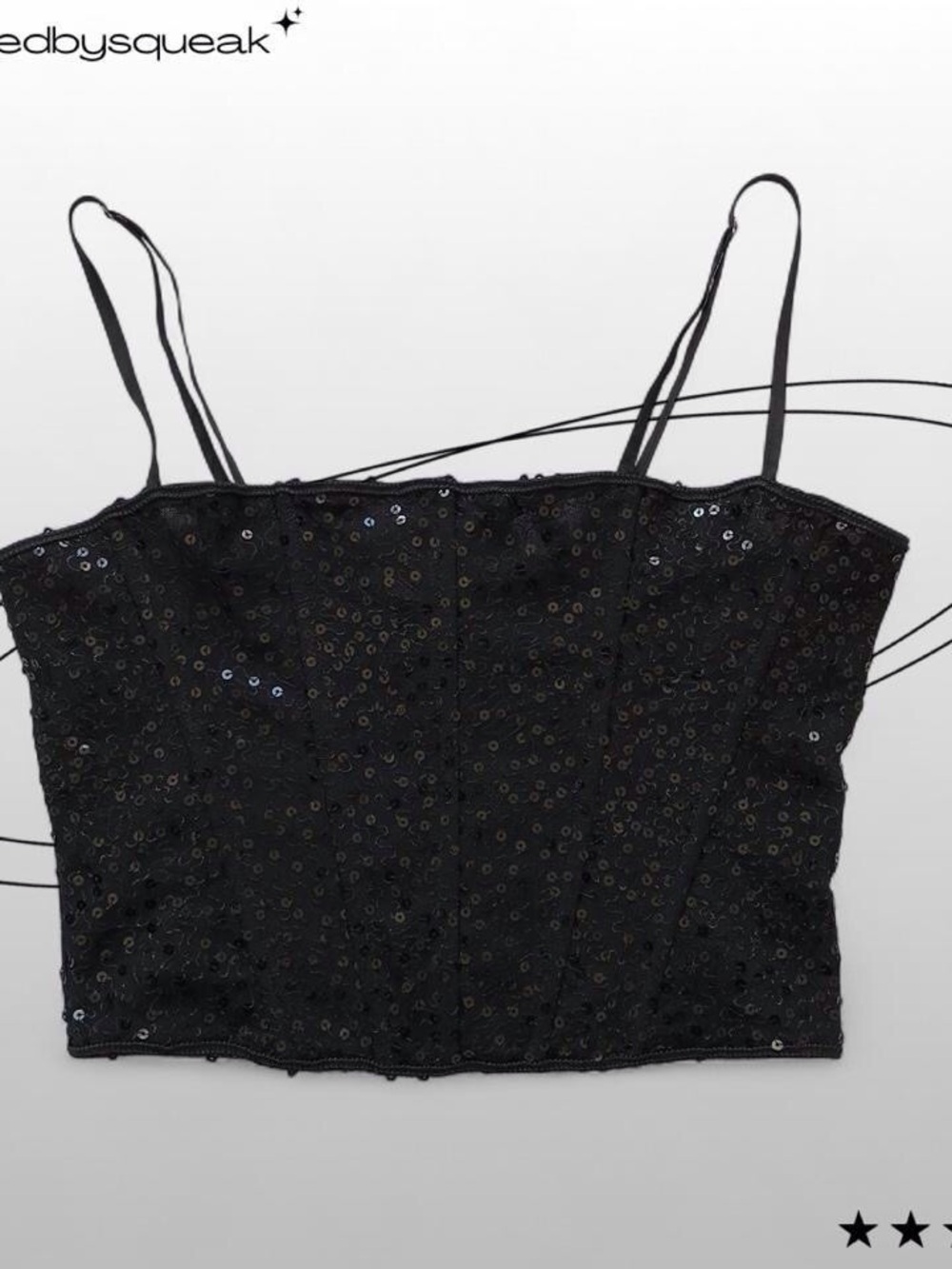 White Fox Black Sequin Corset Crop Top Medium Y2K Whimsigoth Glam Party